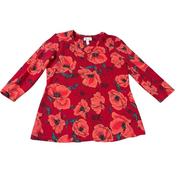 DENIM & COMPANY Women's XS Red Floral Stretch Fabric Top - Picture 4 of 10